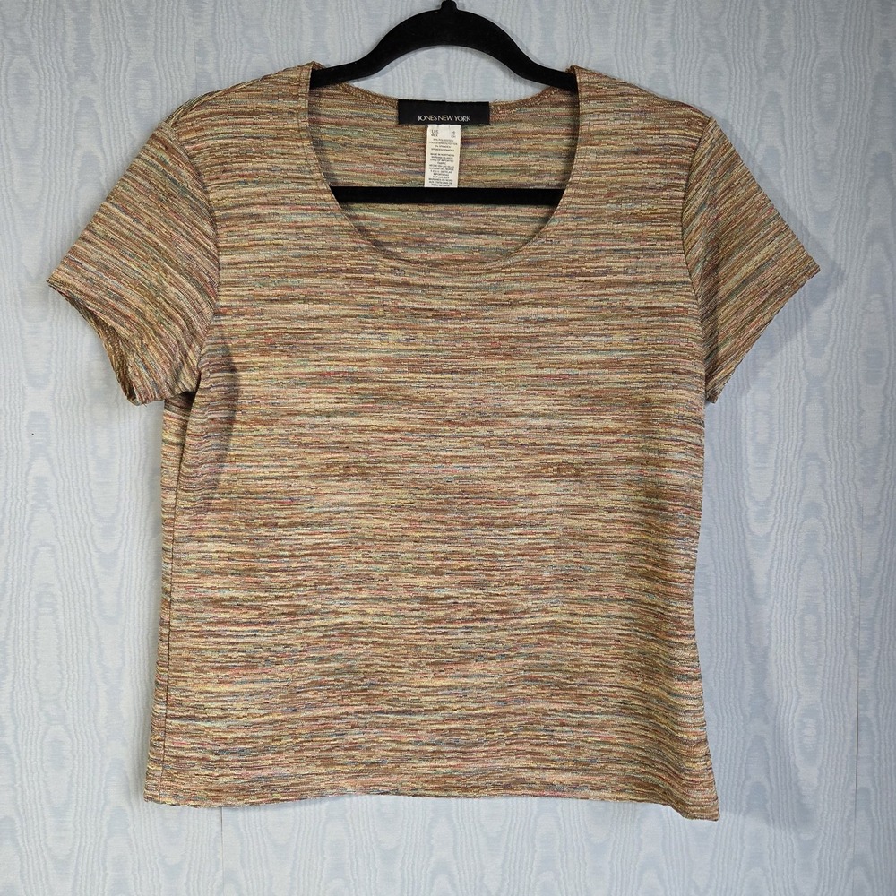 Vtg 90s Y2K Jones NY Womens S Top Knit Colorful Space Dye‎ Short Sleeve Grunge